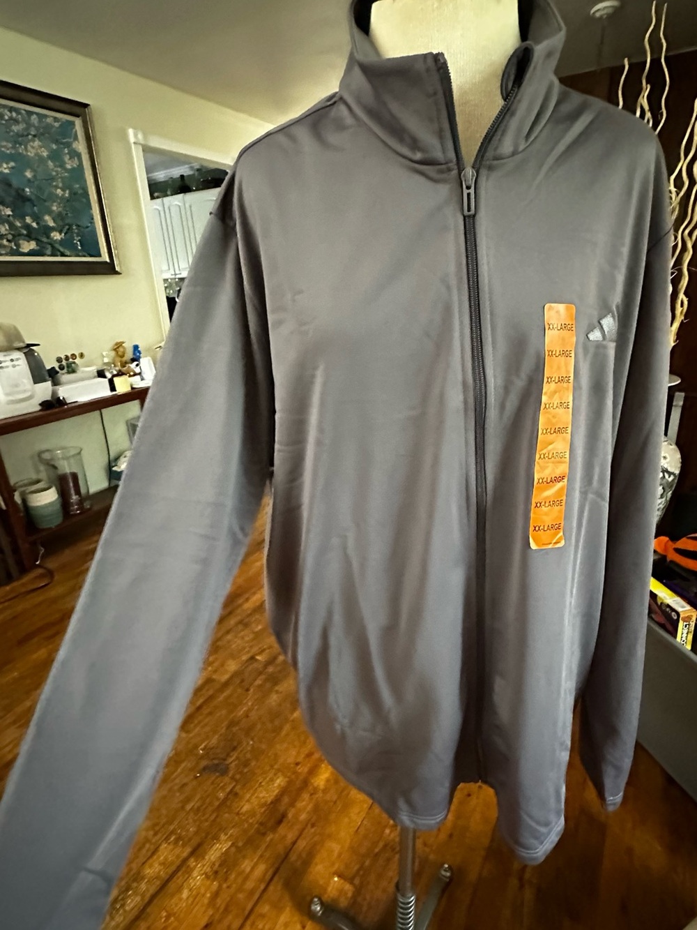 Adidas Men's Gray Tract Performance Tricot Jacket - Picture 6 of 8